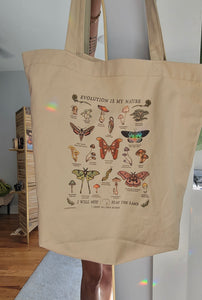 “I Am Always Evolving” Eco Tote Bag | (academic moths & mushrooms) | COLLECTION