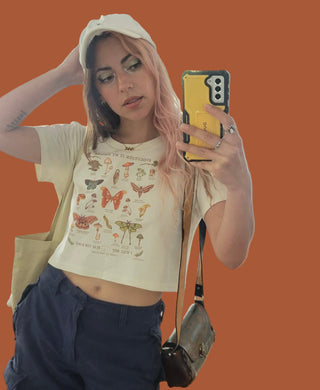 🦋🍄‍🟫 “I Am Always Evolving” Vintage-style Cropped Tee | (academic moths & mushrooms)