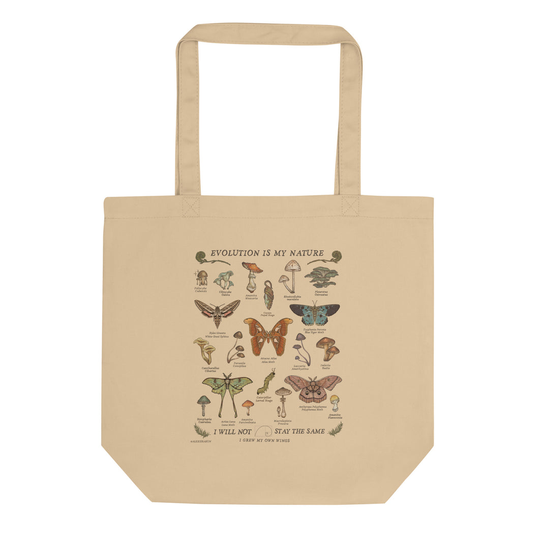 “I Am Always Evolving” Eco Tote Bag | (academic moths & mushrooms) | COLLECTION